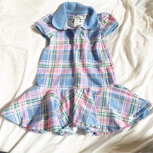 Ralph Lauren Pastel Plaid Cotton Polo Pique Dress Baby Toddler 18 Months - Picture 2 of 3